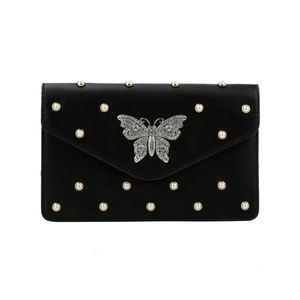 Pearl Studded Clutch w/Rhinestone Butterfly